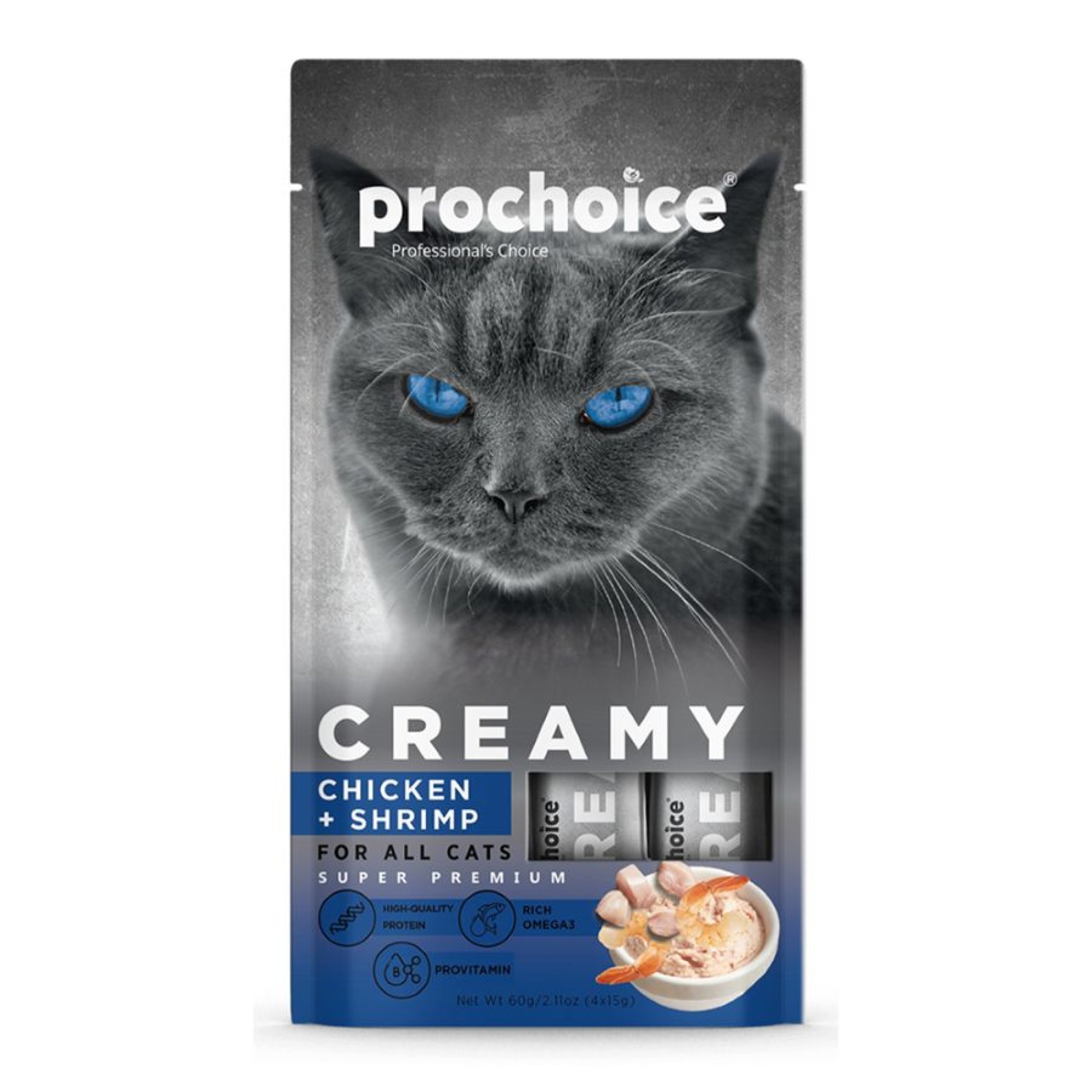 PROCHOICE SUPER PREMIUM ADULT CAT WET FOOD CREAMY ΚΟΤΟΠΟΥΛΟ ΓΑΡΙΔΕΣ 4pcs x 15gr