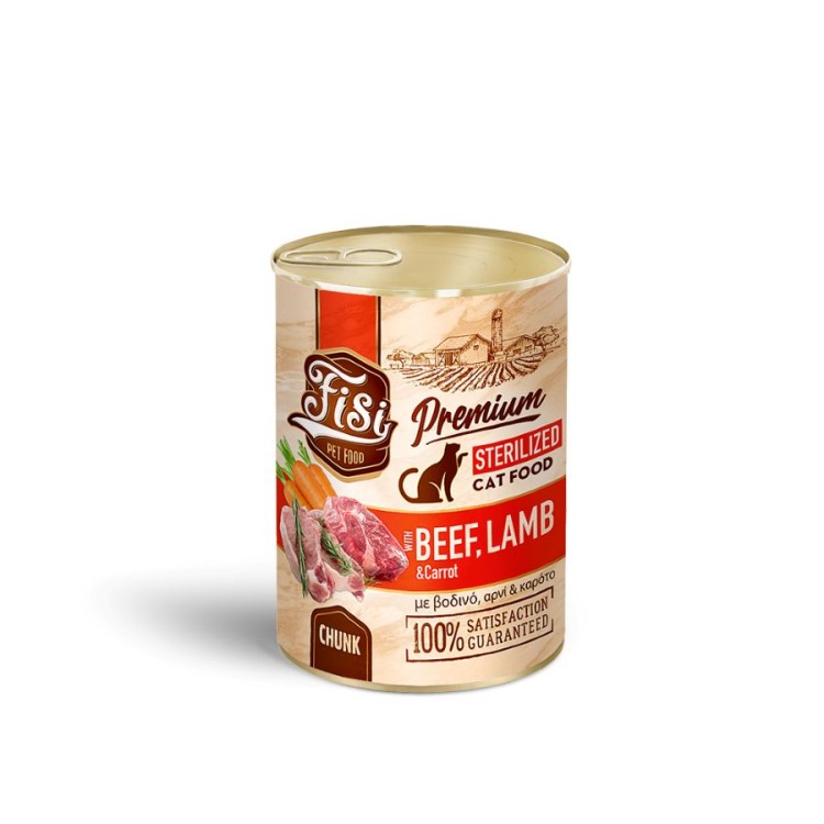 FISI ADULT CAT STERILIZED WET FOOD ΒΟΔΙΝΟ ΑΡΝΙ ΚΑΙ ΚΑΡΟΤΑ ΣΕ ΣΑΛΤΣΑ 400gr
