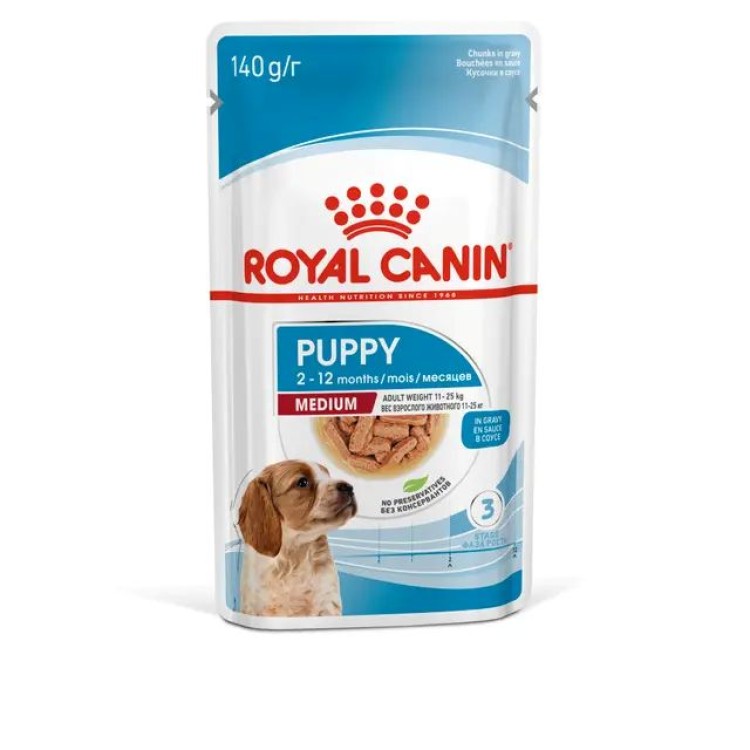 ROYAL CANIN PUPPY DOG MEDIUM CHUNKS IN GRAVY POUCH 10x140gr
