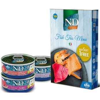ND NATURAL ADULT CAT WET FOOD FISH TRIO MENU 6x70gr 5τμχ KAI 1τμχ ΔΩΡΟ