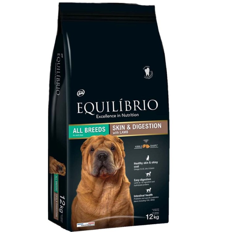 EQUILIBRIO ADULT DOG ALL BREEDS SKIN AND DIGESTION ΜΕ ΑΡΝΙ 12kg