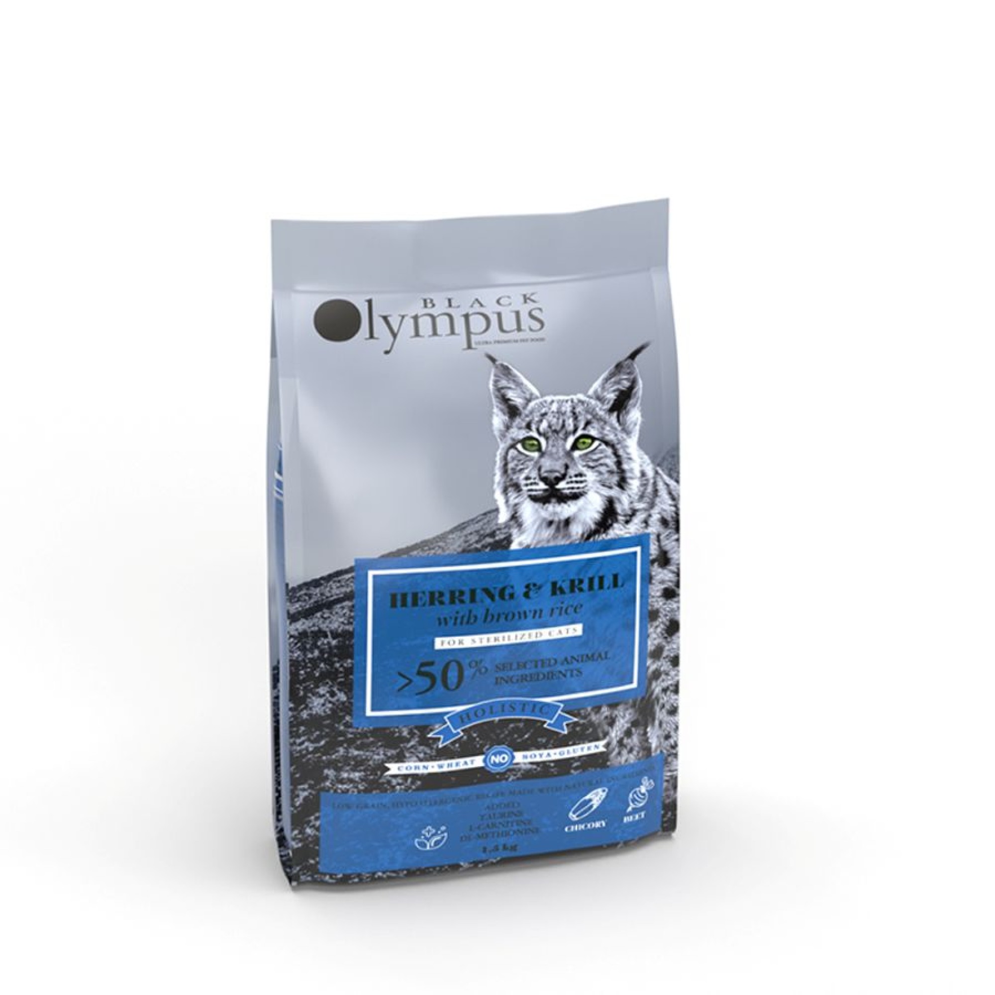 BLACK OLYMPUS LOW GRAIN STERILISED ADULT CAT ΡΕΓΓΑ ΚΡΙΛ ΚΑΙ ΚΑΣΤΑΝΟ ΡΥΖΙ 1.5kg