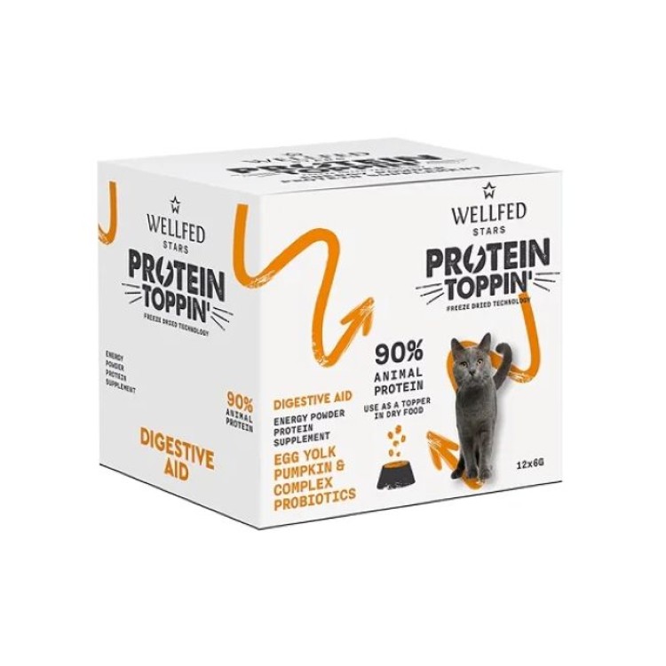 WELLFED FREEZE DRIED PROTEIN TOPPIN DIGESTIVE AID ΣΥΜΠΛΗΡΩΜΑ ΔΙΑΤΡΟΦΗΣ ΓΑΤΑΣ ΚΟΛΟΚΥΘΑ ΚΑΙ ΑΥΓΟ 12pcs x 6gr