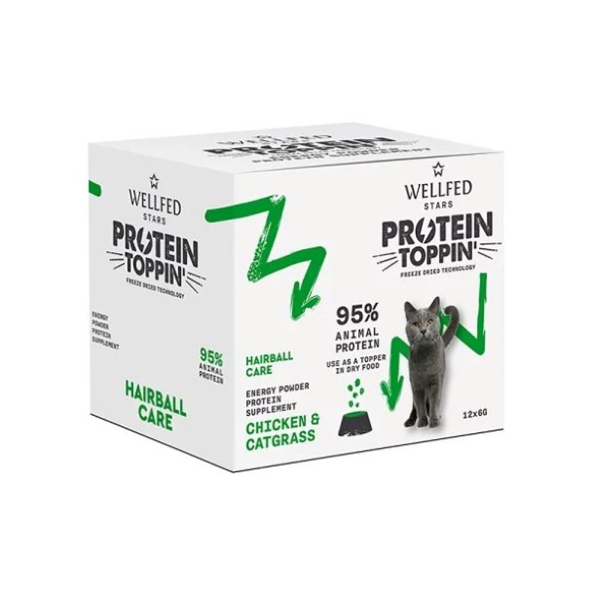 WELLFED FREEZE DRIED PROTEIN TOPPIN HAIRBALL CARE ΣΥΜΠΛΗΡΩΜΑ ΔΙΑΤΡΟΦΗΣ ΓΑΤΑΣ ΚΟΤΟΠΟΥΛΟ ΓΑΤΟΧΟΡΤΟ 12pcs