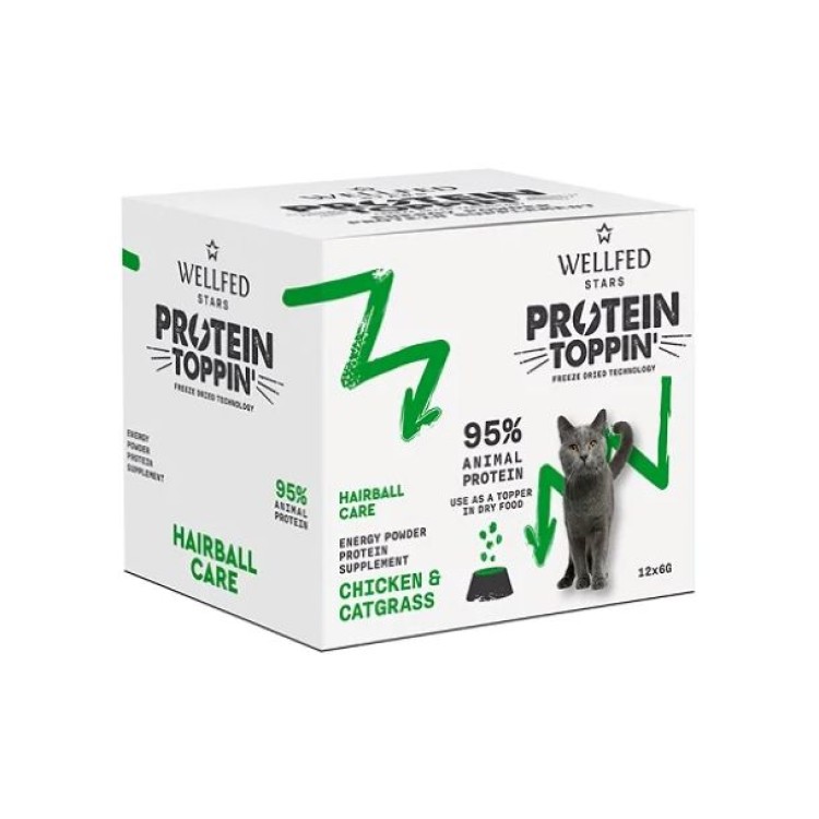 WELLFED FREEZE DRIED PROTEIN TOPPIN HAIRBALL CARE ΣΥΜΠΛΗΡΩΜΑ ΔΙΑΤΡΟΦΗΣ ΓΑΤΑΣ ΚΟΤΟΠΟΥΛΟ ΓΑΤΟΧΟΡΤΟ 12pcs