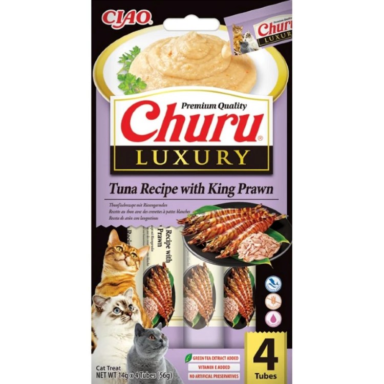 CIAO CHURU LUXURY ADULT CAT WET FOOD CREAMY ΤΟΝΟΣ ΚΑΙ ΒΑΣΙΛΙΚΗ ΓΑΡΙΔΑ 4pcs x 14gr