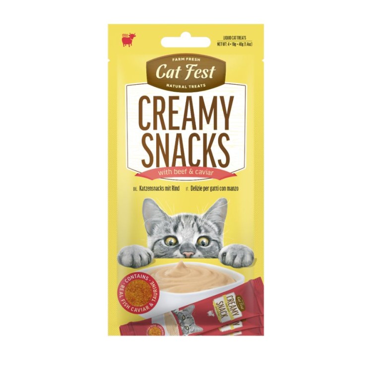 CAT FEST CREAMY SNACKS ADULT CAT WET FOOD ΜΕ ΒΟΔΙΝΟ ΚΑΙ ΧΑΒΙΑΡΙ 4pcs