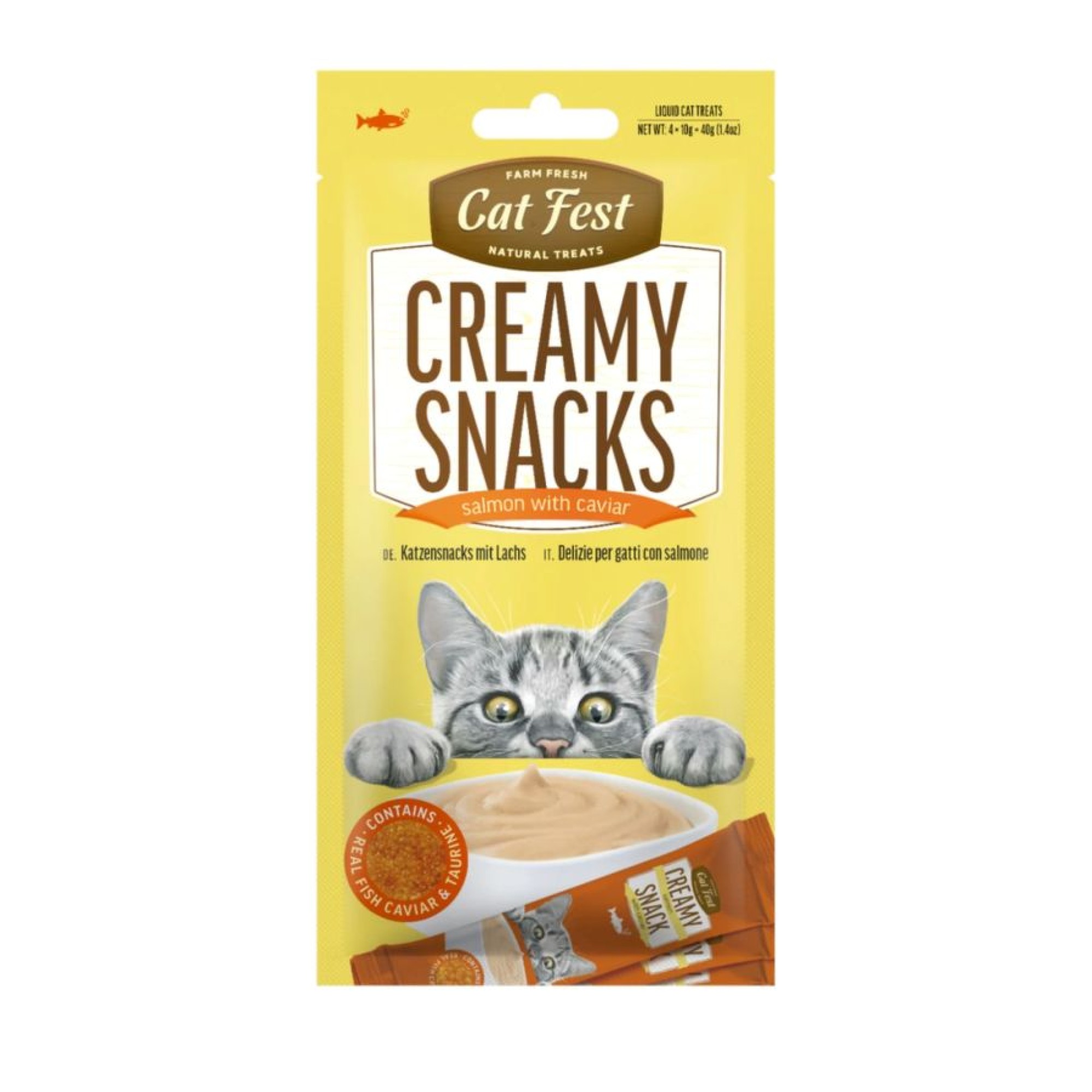 CAT FEST CREAMY SNACKS ADULT CAT ΜΕ ΣΟΛΟΜΟ ΚΑΙ ΧΑΒΙΑΡΙ 4pcs 40gr