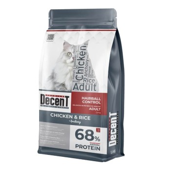 DECENT HAIRBALL CONTROL ADULT CAT PREMIUM ΚΟΤΟΠΟΥΛΟ KΑΙ ΡΥΖΙ 1.5kg ΚΑΙ ΔΩΡΟ SNACK ON THE GO ΠΑΠΙΑ 25gr