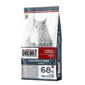 DECENT HAIRBALL CONTROL ADULT CAT PREMIUM ΞΗΡΑ ΤΡΟΦΗ ΚΟΤΟΠΟΥΛΟ KΑΙ ΡΥΖΙ 15kg