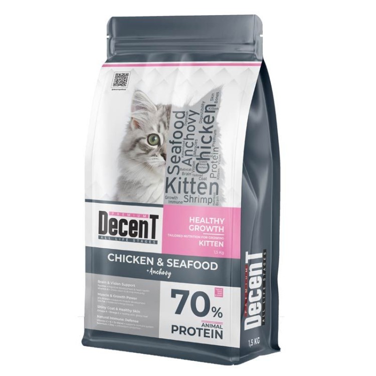 DECENT KITTEN CAT PREMIUM ΚΟΤΟΠΟΥΛΟ KΑΙ ΘΑΛΑΣΣΙΝΑ 1.5kg ΚΑΙ ΔΩΡΟ SNACK ON THE GO ΠΑΠΙΑ 25gr