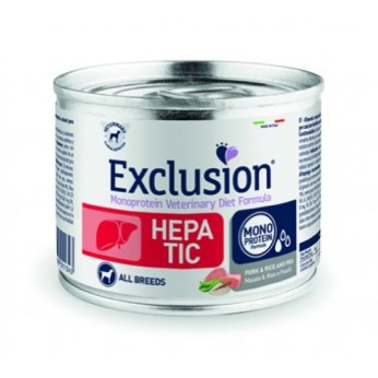 EXCLUSION VETERINARY DIET HEPATIC ADULT DOG PORK RICE AND PEA CAN 200gr