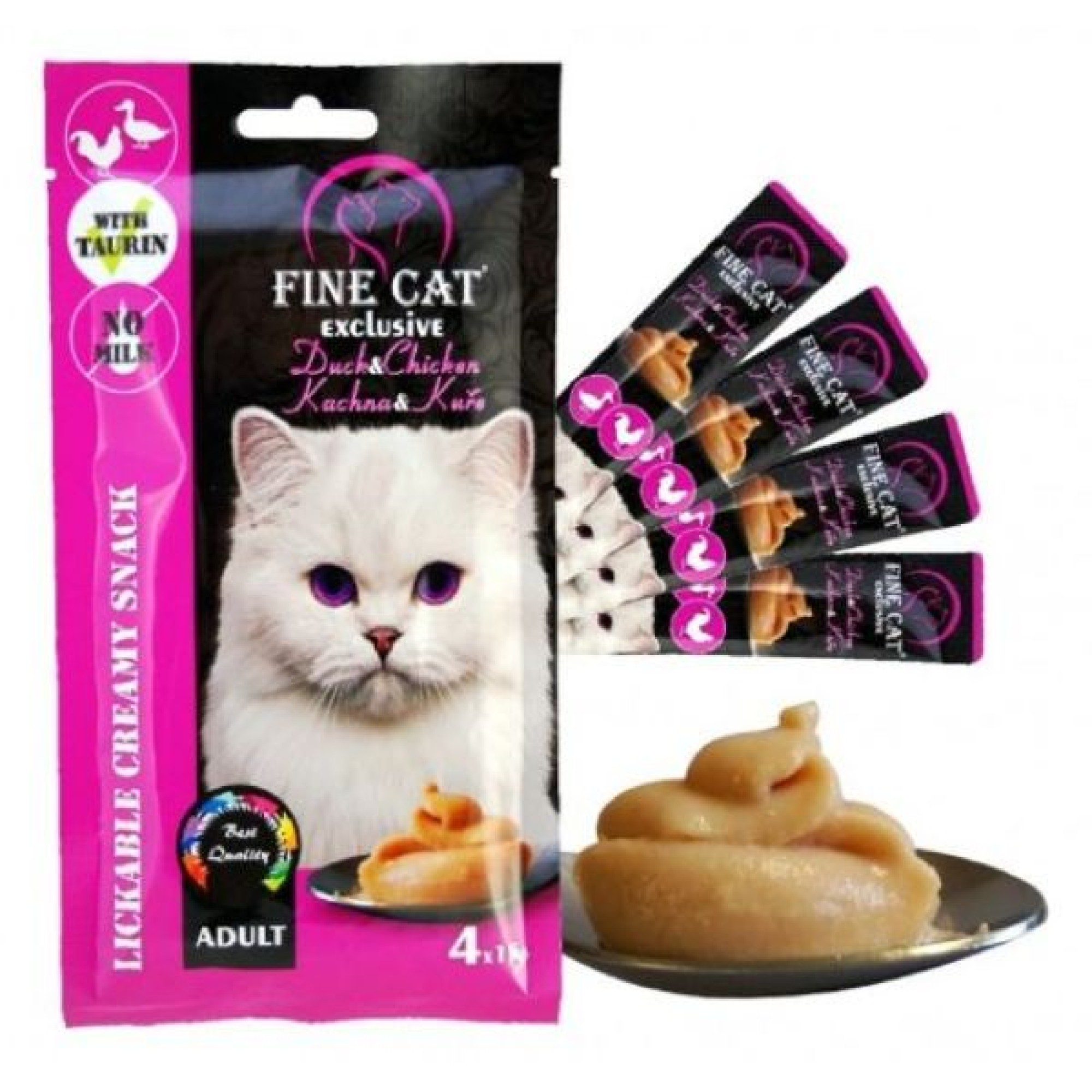 FINE CAT EXCLUSIVE ΚΡΕΜΩΔΕΣ ΛΙΧΟΥΔΙΑ ΜΕ ΠΑΠΙΑ ΚΑΙ ΚΟΤΟΠΟΥΛΟ 4x15gr