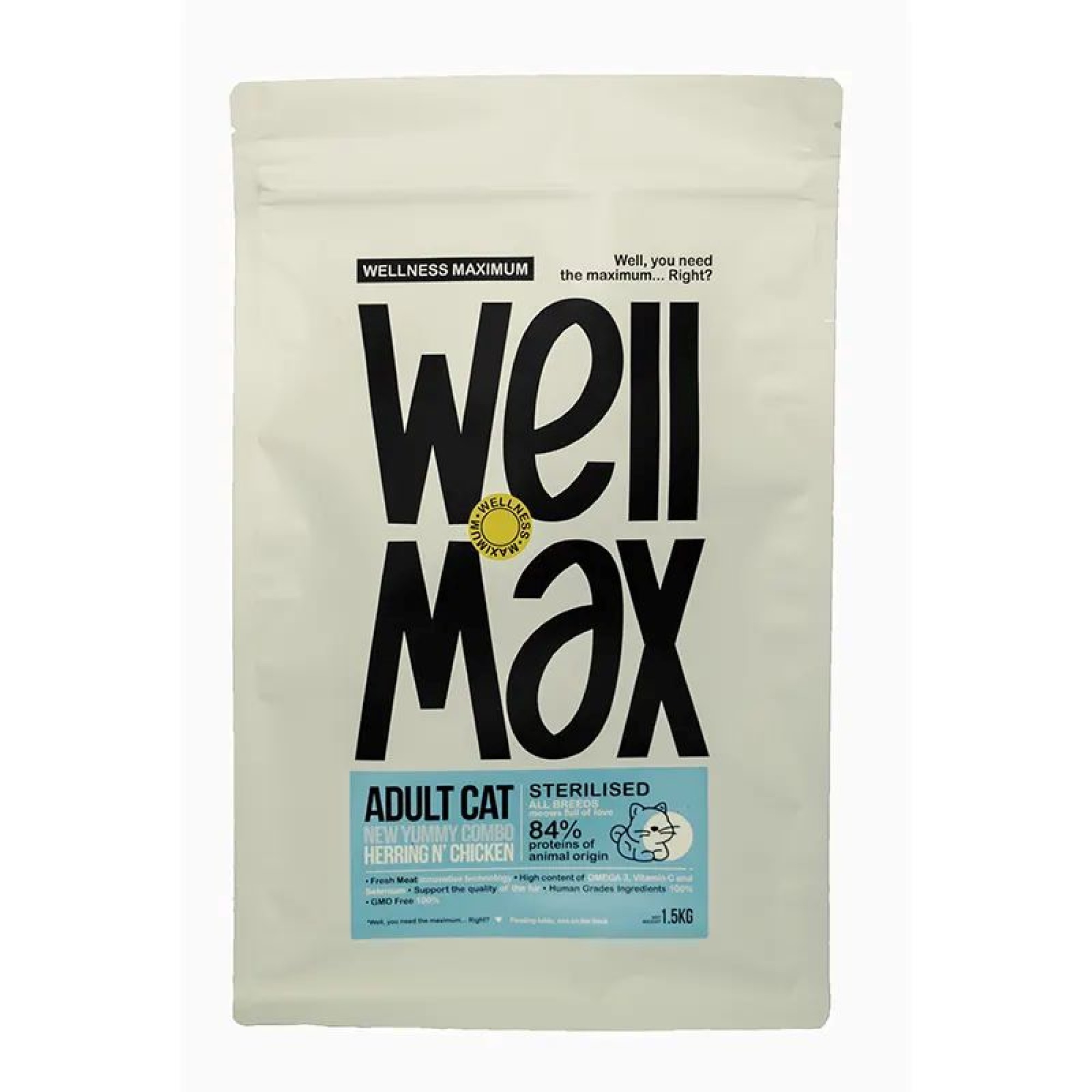 WELLMAX LOW GRAIN STERILIZED ADULT CAT CHICKEN AND HERRING 1.5kg