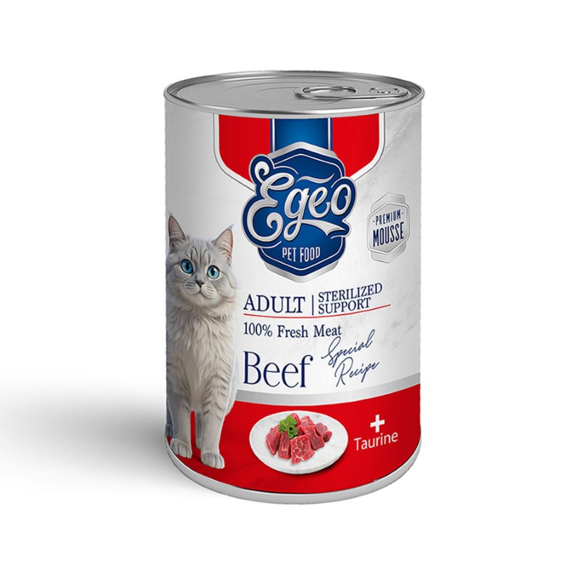 EGEO STERILIZED ADULT CAT WET FOOD ΒΟΔΙΝΟ ΜΕ ΤΑΥΡΙΝΗ ΣΕ ΜΟΥΣ 375gr