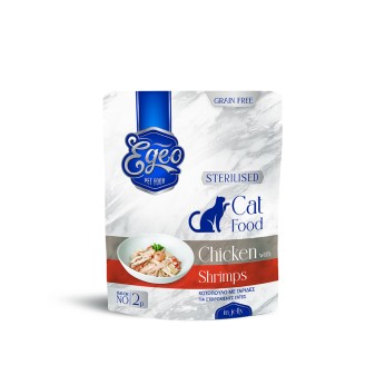 EGEO STERILISED ADULT CAT GRAIN FREE WET FOOD ΚΟΤΟΠΟΥΛΟ ΜΕ ΓΑΡΙΔΕΣ ΣΕ ΖΕΛΕ 85gr