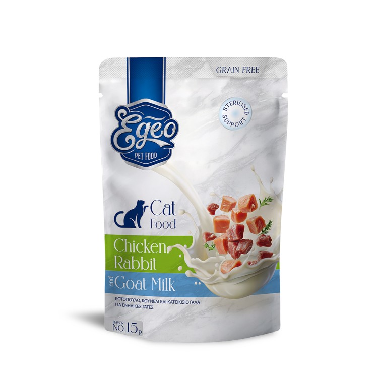 EGEO ADULT CAT GRAIN FREE STERILISED SUPPORT WET FOOD ΚΟΤΟΠΟΥΛΟ ΚΟΥΝΕΛΙ ΚΑΙ ΚΑΤΣΙΚΙΣΙΟ ΓΑΛΑ 85gr