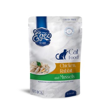 EGEO ADULT CAT GRAIN FREE STERILISED SUPPORT WET FOOD ΚΟΤΟΠΟΥΛΟ ΚΟΥΝΕΛΙ ΚΑΙ ΜΥΔΙΑ ΣΕ ΖΩΜΟ 85gr