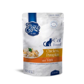 EGEO ADULT CAT GRAIN FREE STERILISED SUPPORT WET FOOD ΚΟΤΟΠΟΥΛΟ ΚΟΛΟΚΥΘΑ ΚΑΙ ΓΙΑΜ ΣΕ ΖΩΜΟ 85gr