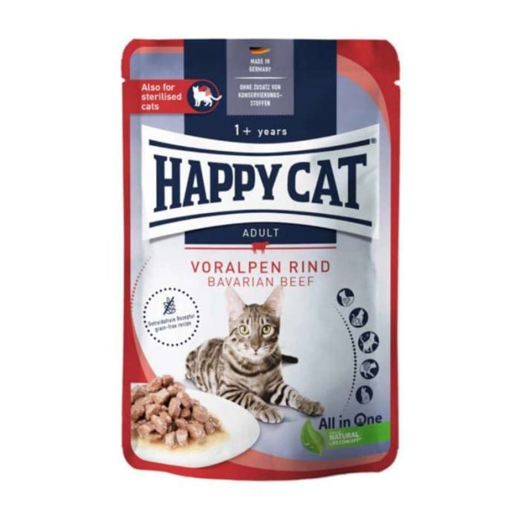 HAPPY CAT MEAT IN SAUCE STERILISED ADULT CAT WET FOOD POUCH BEEF 85gr