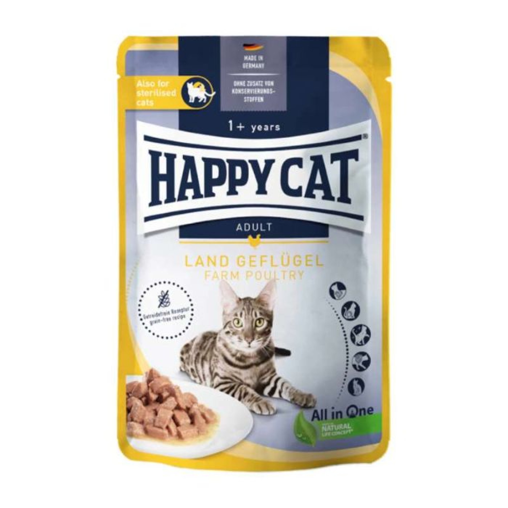 HAPPY CAT MEAT IN SAUCE STERILISED ADULT CAT WET FOOD POUCH POULTRY 85gr