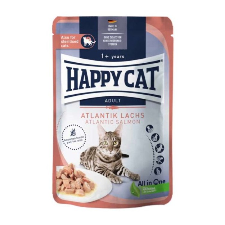 HAPPY CAT MEAT IN SAUCE STERILISED ADULT CAT WET FOOD POUCH SALMON 85gr HAPPY CAT MEAT IN SAUCE STERILISED ADULT CAT WET FOOD POUCH SALMON 85gr