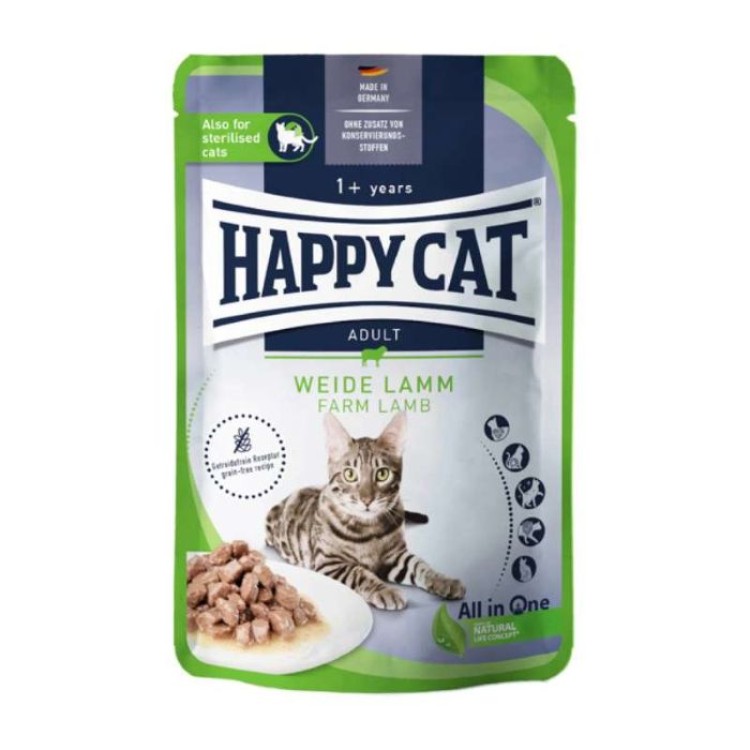 HAPPY CAT MEAT IN SAUCE STERILISED ADULT CAT WET FOOD POUCH LAMB 85gr