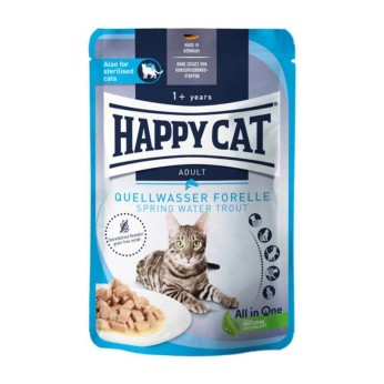HAPPY CAT MEAT IN SAUCE STERILISED ADULT CAT WET FOOD POUCH TROUT 85gr