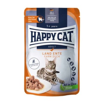 HAPPY CAT MEAT IN SAUCE STERILISED ADULT CAT WET FOOD POUCH DUCK 85gr