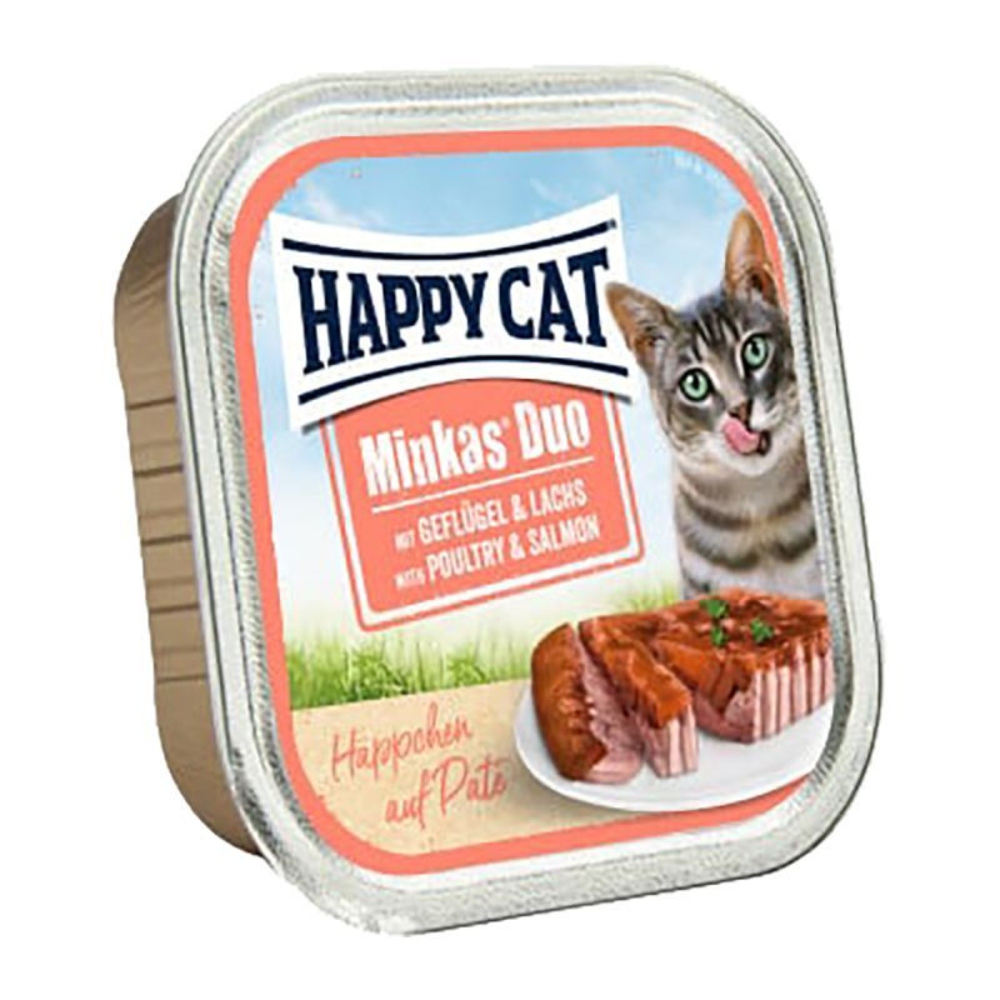 HAPPY CAT MINKAS DUO  ADULT CAT WET FOOD CAN PATE POULTRY AND SALMON 100gr
