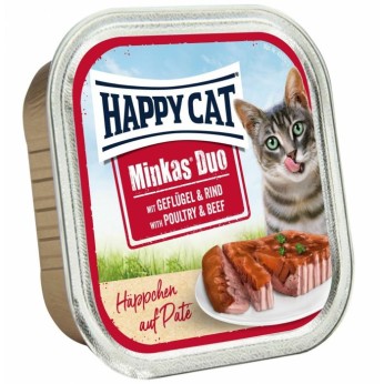 HAPPY CAT MINKAS DUO  ADULT CAT WET FOOD CAN PATE POULTRY AND BEEF 100gr