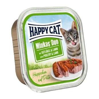 HAPPY CAT MINKAS DUO ADULT CAT WET FOOD CAN PATE POULTRY AND LAMB 100gr