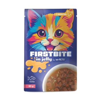 MPETS FIRSTBITES WET FOOD JUNIOR AND ADULT CAT ΜΕ ΚΟΜΜΑΤΑΚΙΑ ΤΟΝΟΥ ΣΕ ΖΕΛΕ 85gr