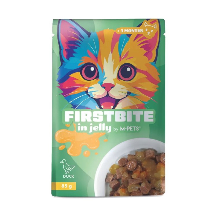 MPETS FIRSTBITES WET FOOD JUNIOR AND ADULT CAT ΜΕ ΚΟΜΜΑΤΑΚΙΑ ΠΑΠΙΑΣ ΣΕ ΖΕΛΕ 85gr
