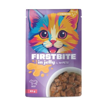 MPETS FIRSTBITES WET FOOD JUNIOR AND ADULT CAT ΜΕ ΚΟΜΜΑΤΑΚΙΑ ΒΟΔΙΝΟ ΣΕ ΖΕΛΕ 85gr