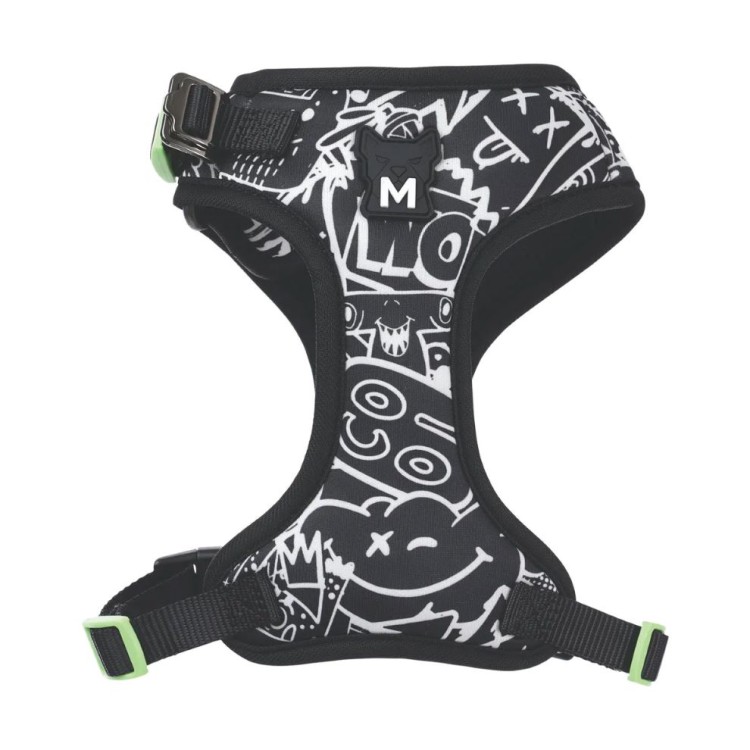 MPETS URBAN STYLE FREESTYLE BLACK AND WHITE EASY FIT DOG HARNESS MEDIUM