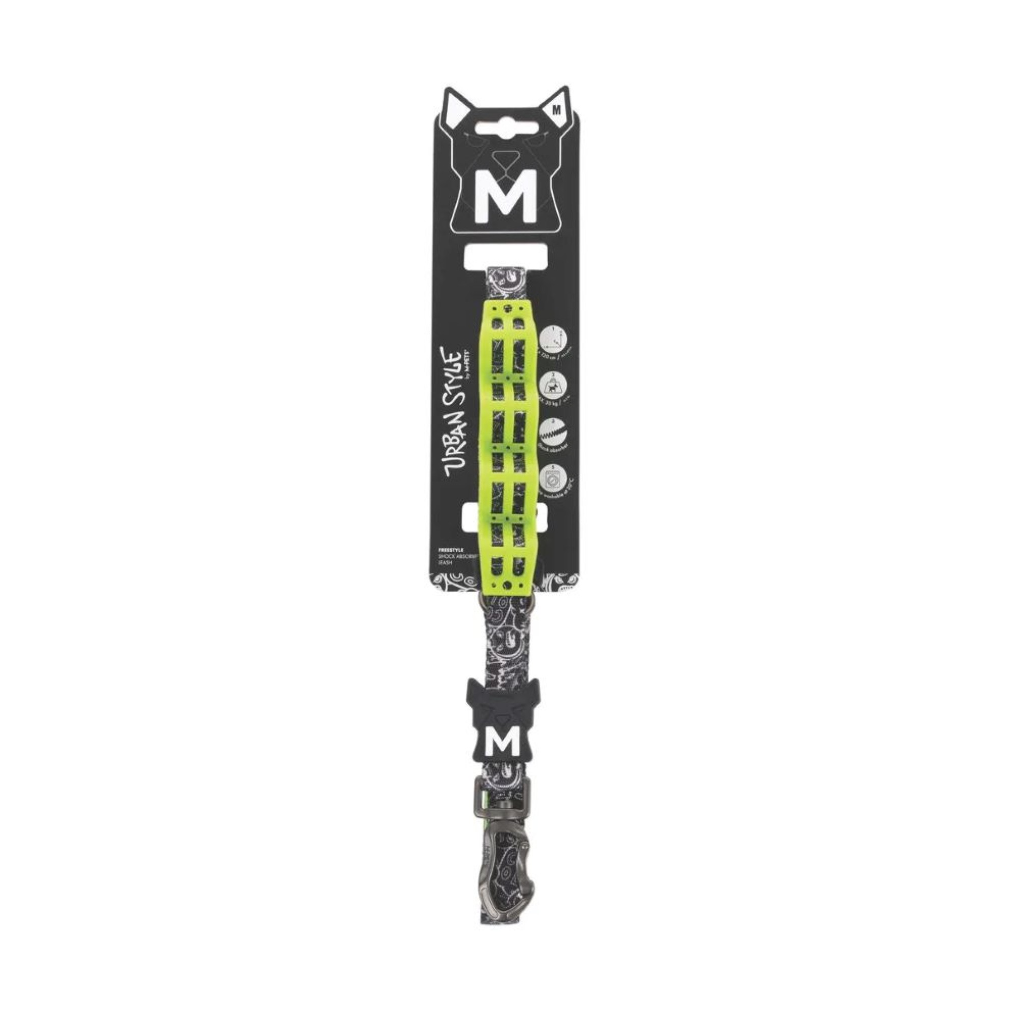 MPET SURBAN STYLE FREESTYLE BLACK AND WHITE DOG SHOCK ABSORBER LEASH MEDIUM