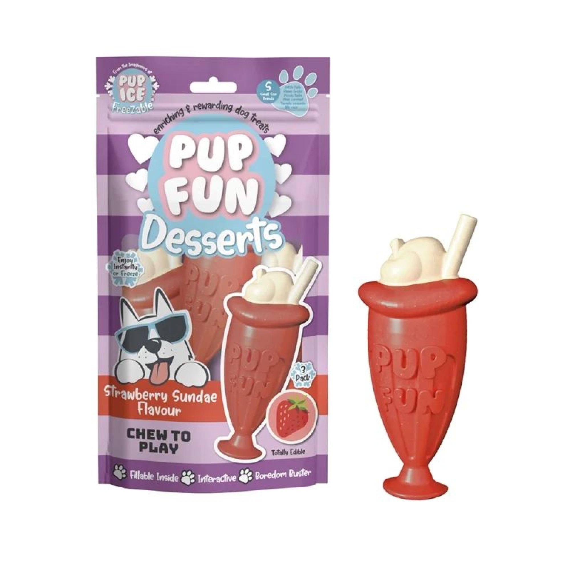 PUP FUN DESERTS STRAWBERRY SUNDAE FLAVOUR ΠΑΓΩΤΟ ΣΚΥΛΟΥ SMALL 3pcs 90gr