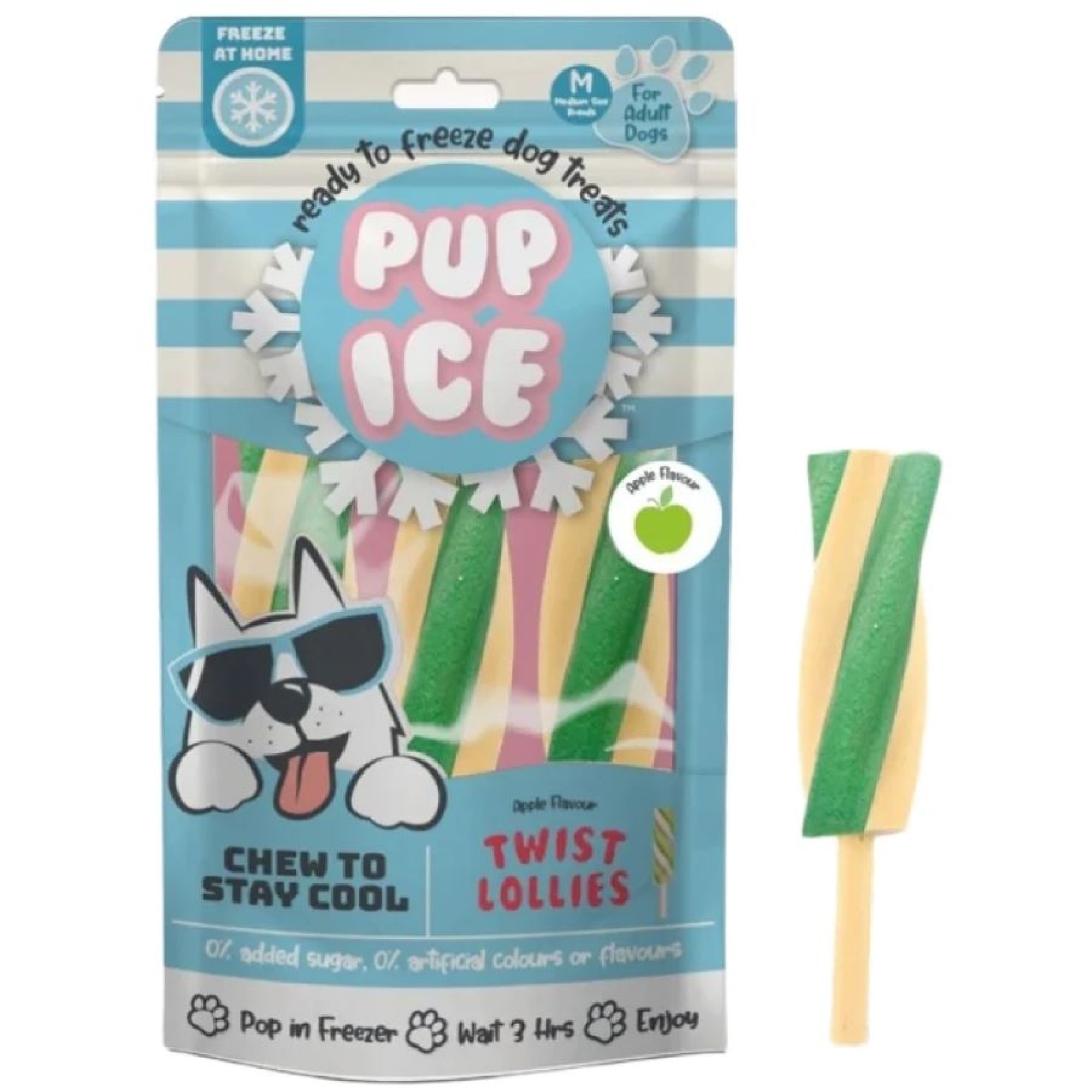 PUP ICE TWIST LOLLIES ΠΑΓΩΤΟ ΣΚΥΛΟΥ ΜΕ ΠΡΑΣΙΝΟ ΜΗΛΟ MEDIUM 3pcs 90gr