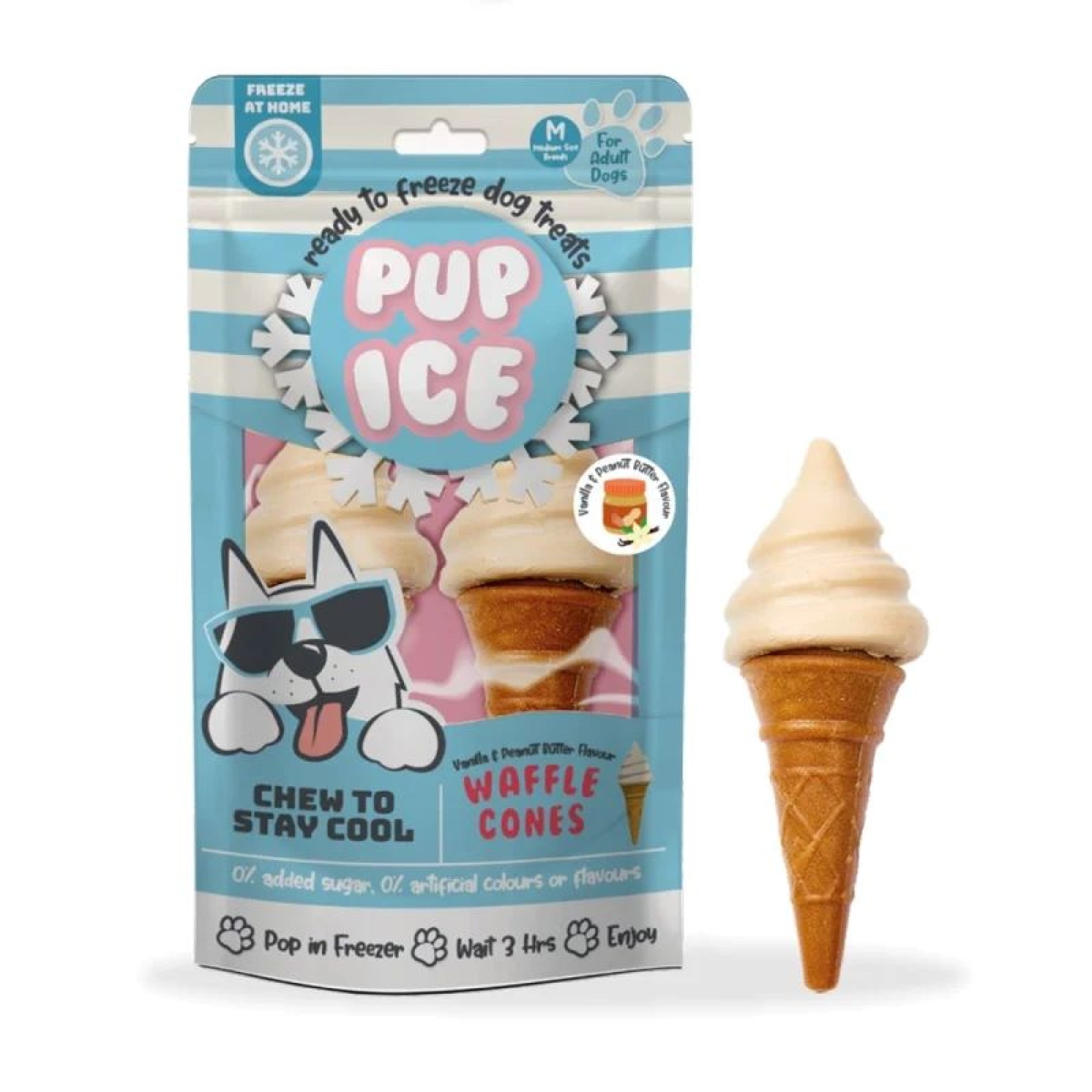 PUP ICE WAFFLE CONES ΠΑΓΩΤΟ ΣΚΥΛΟΥ ΜΕ ΦΥΣΤΙΚΟΒΟΥΤΥΡΟ ΚΑΙ ΒΑΝΙΛΙΑ  MEDIUM 2pcs 110gr
