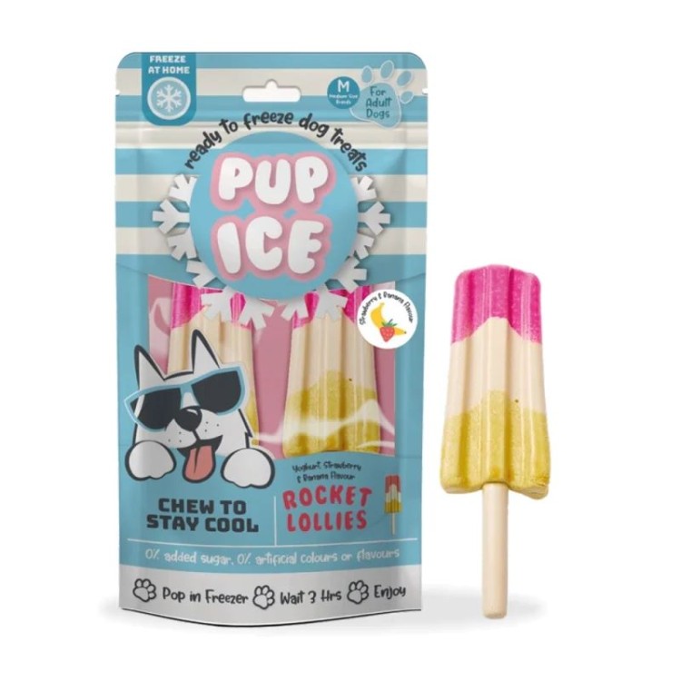 PUP ICE ROCKET LOLLIES ΠΑΓΩΤΟ ΣΚΥΛΟΥ ΜΕ ΦΡΑΟΥΛΑ ΚΑΙ MΠΑΝΑΝΑ MEDIUM 2pcs 90gr
