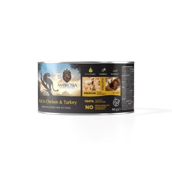 AMBROSIA HOLISTIC KITTEN CAT WET FOOD ΜΕ ΚΟΤΟΠΟΥΛΟ ΓΑΛΟΠΟΥΛΑ ΚΑΙ ΑΧΛΑΔΙ 195gr