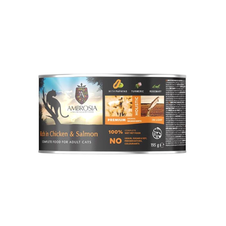 AMBROSIA HOLISTIC ADULT CAT WET FOOD ΚΟΤΟΠΟΥΛΟ ΣΟΛΟΜΟ ΚΑΙ ΠΑΠΑΓΙΑ 195gr AMBROSIA HOLISTIC ADULT CAT WET FOOD ΚΟΤΟΠΟΥΛΟ ΣΟΛΟΜΟ ΚΑΙ ΠΑΠΑΓΙΑ 195gr