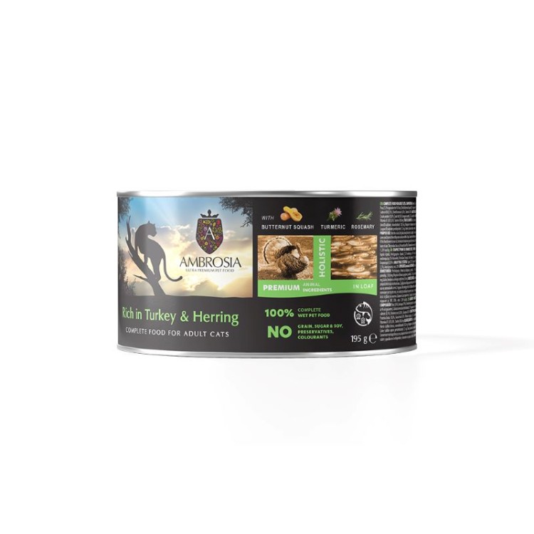 AMBROSIA HOLISTIC ADULT CAT WET FOOD ΓΑΛΟΠΟΥΛΑ ΡΕΓΓΑ ΚΑΙ ΚΟΛΟΚΥΘΑ 195gr