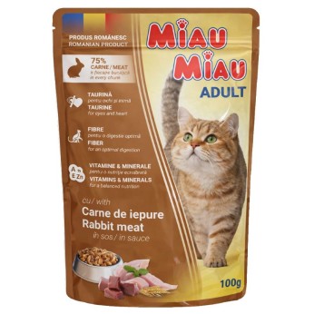 MIAU MIAU ADULT CAT WET FOOD ΚΟΜΜΑΤΑΚΙΑ ΚΟΥΝΕΛΙ ΣΕ ΣΑΛΤΣΑ 100gr