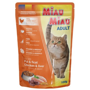 MIAU MIAU ADULT CAT WET FOOD ΚΟΜΜΑΤΑΚΙΑ ΚΟΤΟΠΟΥΛΟ ΚΑΙ ΣΥΚΩΤΙ ΣΕ ΣΑΛΤΣΑ 100gr