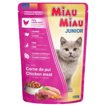 MIAU MIAU KITTEN JUNIOR CAT WET FOOD ΚΟΜΜΑΤΑΚΙΑ KOΤΟΠΟΥΛΟ ΣΕ ΣΑΛΤΣΑ 100gr