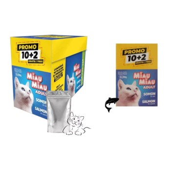 MIAU MIAU ADULT CAT WET FOOD ΚΟΜΜΑΤΑΚΙΑ ΣΟΛΟΜΟΣ ΣΕ ΣΑΛΤΣΑ 10pcs x 100gr ΚΑΙ 2 ΔΩΡΟ