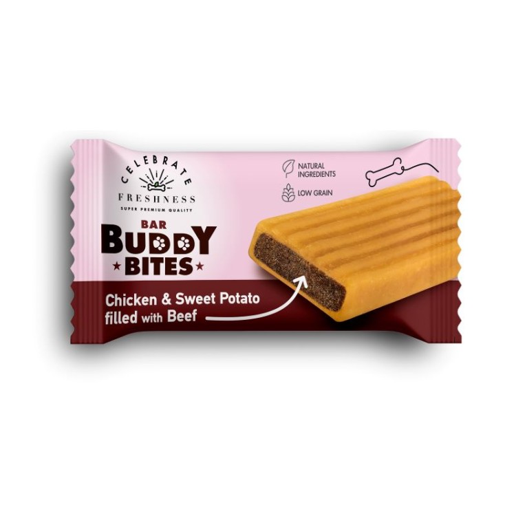 CELEBRATE BAR BUDDY BITES ΜΠΑΡΑ ΚΟΤΟΠΟΥΛΟ ΚΑΙ ΓΛΥΚΟΠΑΤΑΤΑ ΜΕ ΓΕΜΙΣΗ ΒΟΔΙΝΟΥ 25gr