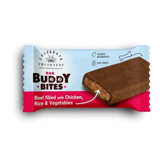 CELEBRATE BAR BUDDY BITES ΜΠΑΡΑ ΒΟΔΙΝΟ ΜΕ ΓΕΜΙΣΗ ΚΟΤΟΠΟΥΛΟ ΡΥΖΙ ΚΑΙ ΛΑΧΑΝΙΚΑ 25gr